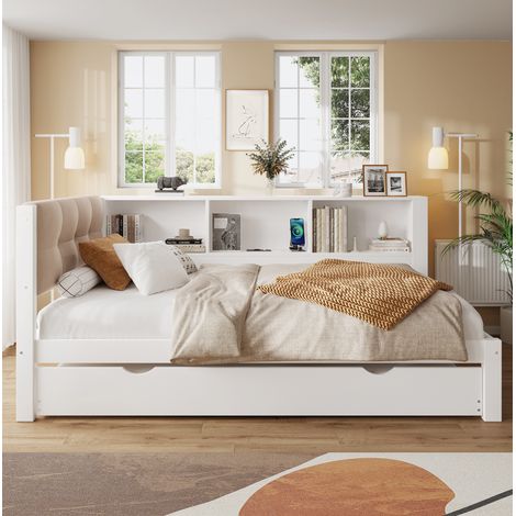 letto singolo 90x200 estraibile LED USB bianco OKMYHOME (1/5)