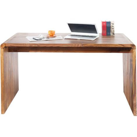 Escritorio recto NOMA 120 cm en madera maciza de Sheesham barnizada – Ángulos redondeados y estilo rústico (1/5)