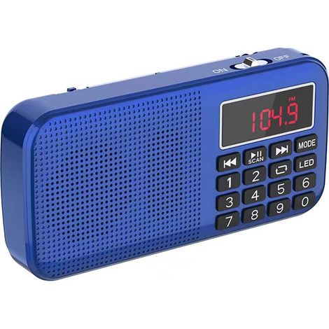 Radio FM portátil con batería recargable de alta capacidad integrada (2400 mAh). Color azul. (1/5)