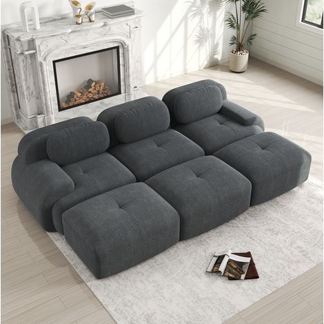 Canape salon modulable corduroy gris sans montage OKMYHOME (1/5)