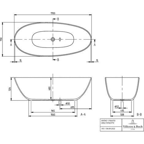 Villeroy & Boch 170TAO7TF2BCV01 Baignoire Antao T 1700x750x500mm
