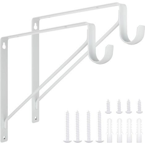 Paquete de 2 soportes resistentes para barra de armario de 28 x 28 x 2,5 cm, de acero blanco, para colgar ropa, estantes de pared y soportes con tornillos. (1/5)