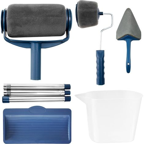 Lot de 8 rouleaux de peinture avec manche d'extension, rouleaux de peinture et plateaux pour murs, plafonds, garnitures et portes – Comprend un coussin d'angle et une bouilloire facile à verser –