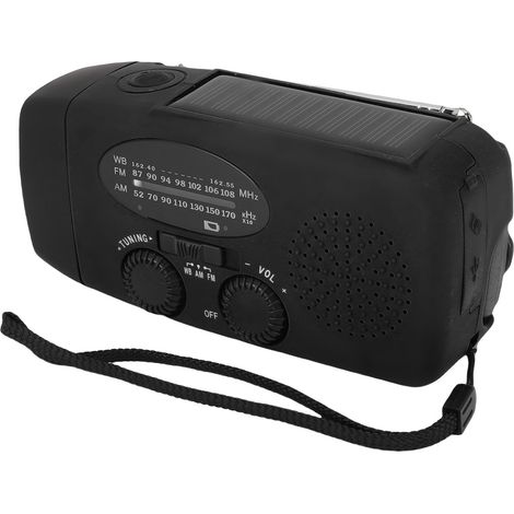 Poste radio solaire à poignée de secours transportable AM FM NOAA WB avec batterie externe lampe LED pour plein air noir (1/5)