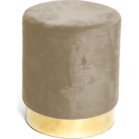 Pouf Poggiapiedi Velvet in Velluto Tortora con Base Dorata   Design Elegante, Ø32xH40 cm, Morbido, Resistente fino a 150 kg