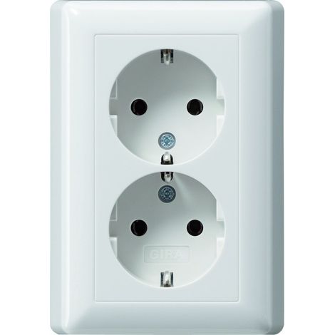 Gira 078003 Schuko - Enchufe de pared doble con placa completa, color blanco brillante
