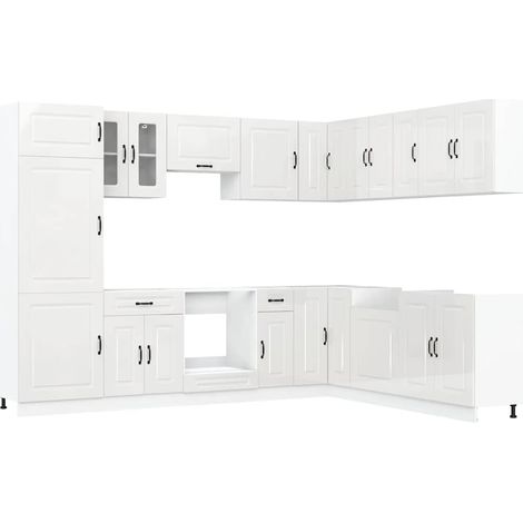 vidaXL Set Mobili da Cucina 14 pz Kalmar Bianchi Lucido in Truciolato (1/5)