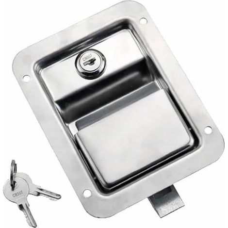 Verrou de porte en acier inoxydable pour camping-car, poignée de pagaie encastrée avec serrure, verrou de sécurité pour boîte à outils, boîte électrique, armoire (B avec serrure) (1/5)