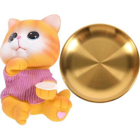Plateau Chat Adorable en Résine et Acier Inoxydable pour Rangement Bijoux et Clés, Pièce Décorative pour Maison et Salon (1/5)