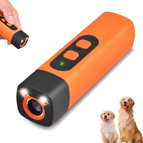Dispositif anti-aboiements pour chiens, répulsif à ultrasons de 7,6 m (25 pi) avec 3 modes et lampe torche LED (orange) (1/5)