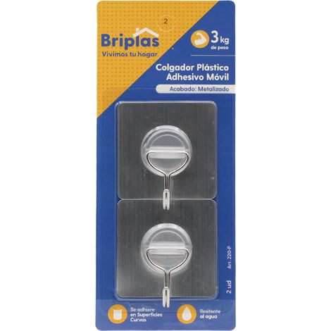 COLGADOR PLASTICO ADH. MOVIL. 2 UD METALIZADO BLISTER 2