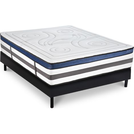 Ensemble Matelas Quintessence Mousse Accueil Mémoire Cocooning 30cm et sommier bois - 90x200cm (1/5)