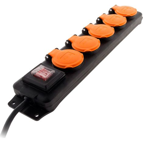– Bloc étanche IP44 5 prises 16A 2P+T avec clapets et interrupteur – Câble HO5RRF 3G1mm² 1,5m pour espaces humides – Protection contre l'eau et la poussière