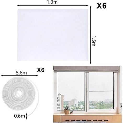 6Pcs Moustiquaires pour Fenêtre,150x130cm Fenêtre Moustiquaire Filet,Moustiquaire Fenêtre Filet Écran Insecte avec Rouleaux de Ruban