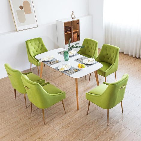 DYHOME Chaises de salle à manger (lot de 6) Chaises de salle à manger en velours Pieds dorés Vert-janue Charge maximale 150kg (1/5)