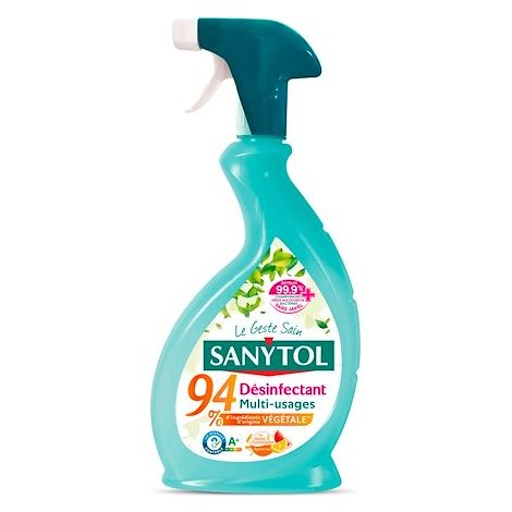 Désinfectant nettoyant multi-usages Sanytol 94 % végétal, agrumes - Spray 500 ml (1/2)
