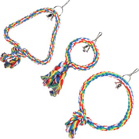 Ensemble de 3 balançoires suspendues en corde de coton pour perroquets, deux modèles disponibles. (1/5)