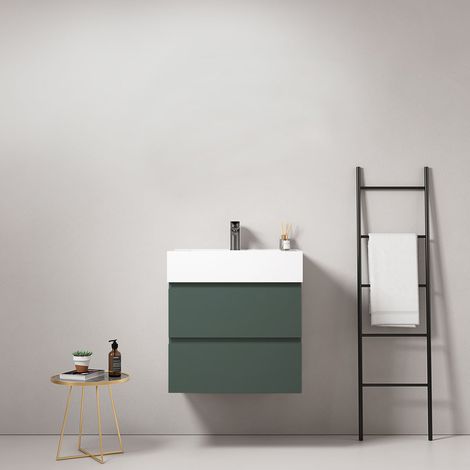 Mobile bagno sospeso 60 cm Verde Comodoro Lavabo in Resina Senza Specchio - Fiji Paint (1/4)