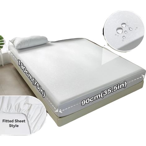 Protector de colchón, impermeable, transpirable, blanco, 180x200x36cm (1/2)