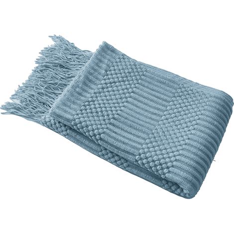 1 Plaid, maille texturée, pompon, polyester, 130 x 172 cm, canapé, chambre, bureau (1/5)