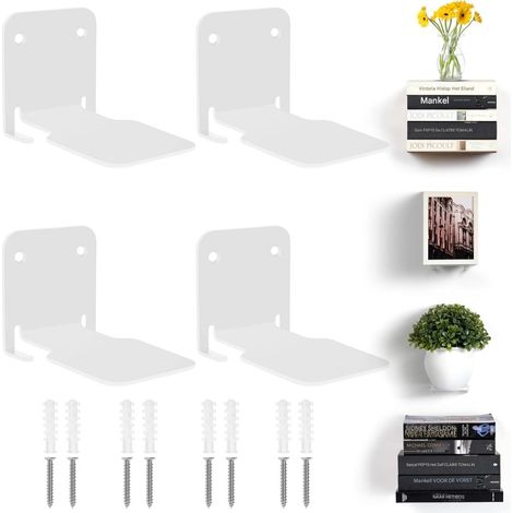 Estante De Pared - Estante Flotante - Soporte De Hierro Para Pared - Ideal Para Oficina Dormitorio Y Salón - Blanco - Set De 4 (1/5)