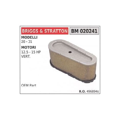 Filtro aria BRIGGS compatibile rasaerba tosaerba tagliaerba 28 31 496894S