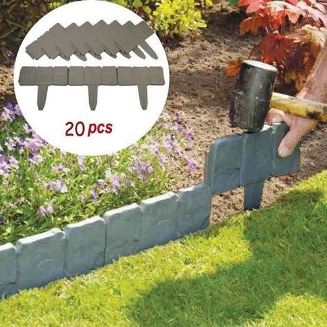(Gris)Bordure de Jardin - Plastique - Imitation Pierre - 20 Pièces - Gris - Résistant aux intempéries (1/4)