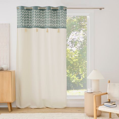 Rideau à œillets 140 x 240 cm coton/polyester jacquard pompons TIKITA (1/5)