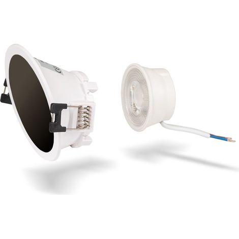 KIT Anneau downlight asymétrique rond Ø85mm + module LED MR16 5W - Blanc Neutre - Blanc Froid - Blanc - Noir