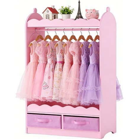 VEVOR Penderie Enfant avec Miroir, Armoire de Deguisement pour Petite Fille avec Tiroirs et Tringle a Vetements, Organisateur pour Costumes de Princesse, pour Chambre deEnfant et Salle de Jeux, Rose (1/5)
