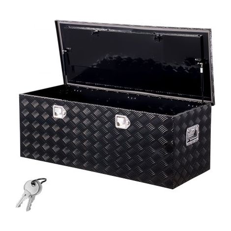 Boîte à outils pour camion en aluminium, 1219,2x495,3x444,5 mm, coffre de benne de pick-up verrouillage, plaqué à rayures, avec poignées latérales et serrures, pour remorque camping-car, noir (1/3)