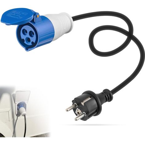 H07RN-F 3G2.5 Adaptateur EV, 35cm Câble CEE pour Type E/F, 230V 16A Prise Femelle avec Capuchon Protection,2 Broches pour Caravane, Camping Car, Bateau, IP44 Rallonge Schuko pour Intérieur (1/5)