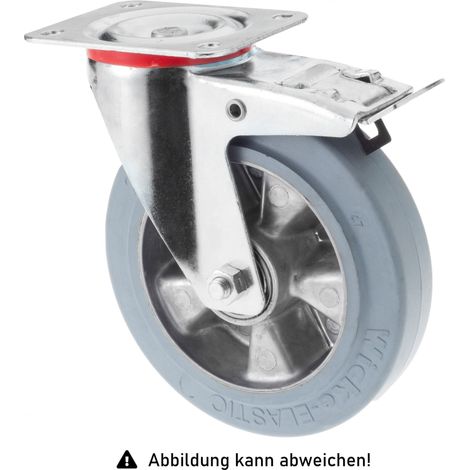 Rollcart Schwerlast Elastik-Lenkrolle mit Doppelstop Ø200x50mm in blaugrau mit 400kg Tragkraft und Guss-Felge