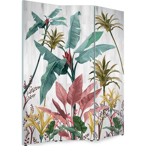 Lupia - Separe' per interni, Divisorio 135,6 x H 176 x P 3,1 cm BANANO GREY paravento 3 Ante in legno con Tele stampate fronte retro Soggetto unico (1/4)