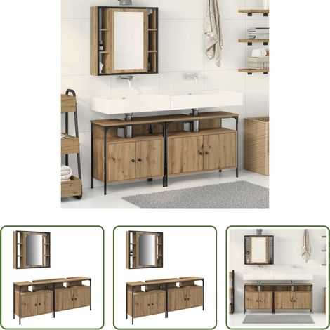 Miroir mural - Meubles de salle de bain 3 pcs Marron Bois d'ingénierie (1/5)