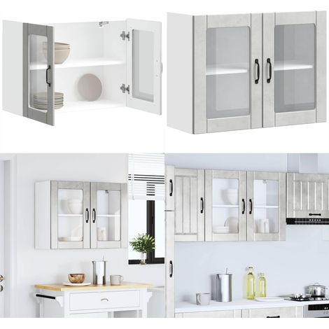 vidaXL Küchen-Hängeschrank mit Glastür Lucca Betongrau Holzwerkstoff (1/5)