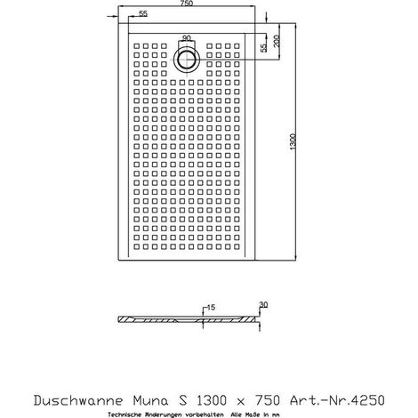 Receveur de douche Hoesch MUNA S avec antidérapant 1300x750x30mm blanc