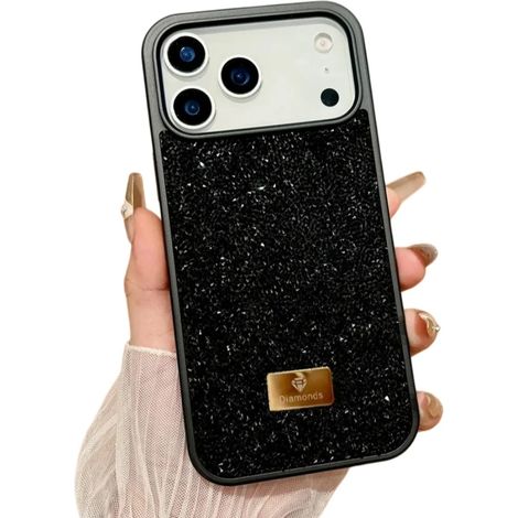 (Noir, iPhone 17 Pro Max) Coque de téléphone luxueuse à couverture intégrale, effet zircon irisé et diamant, couleur diamant (1/3)