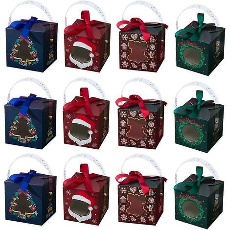 20 boîtes à friandises de Noël en papier, boîtes cadeaux, articles de Noël (couleurs assorties)-16.5X9X9CM