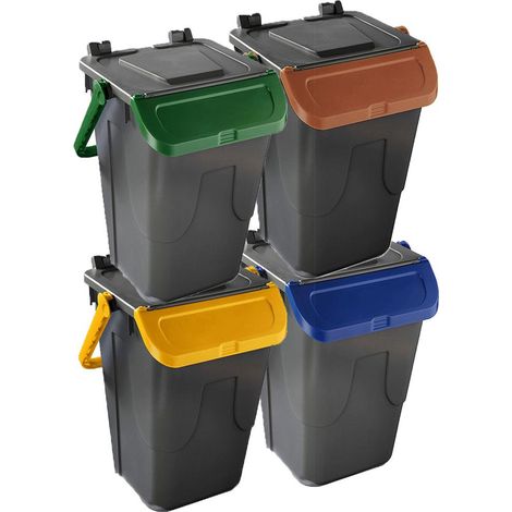 Set Bidone per raccolta differenziata secchio sportello basculante Manico 35LT salvaspazio sovrapponibili casa balcone terrazzo - PEZZI: 2 PEZZI (1/4)