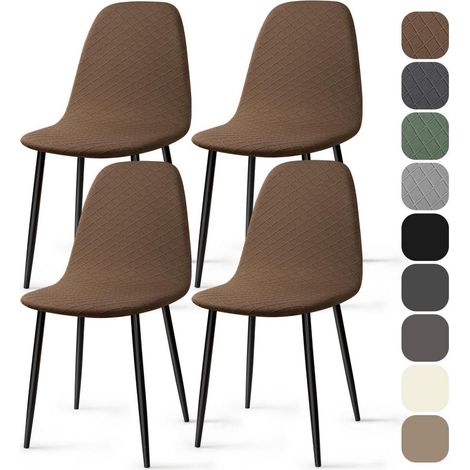 Stuhlhussen 4er Set Jacquard Stretch Hussen für Stühle abnehmbar waschbar braun (1/5)
