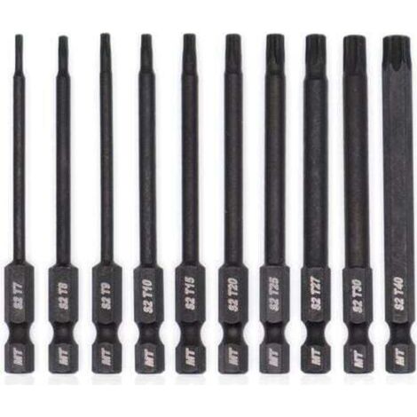 Jeu d'embouts Torx pour tournevis, perceuses et clés à chocs, résistant à la température, traitement thermique avancé, revêtement phosphaté, 8 cm, 10 pièces-AquaForge (1/5)