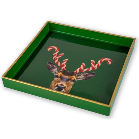 WD LifeStyle Vassoio Svuota Tasche Quadrato 20 x 20 Cm Decoro Corna Candy Cervo Natale
