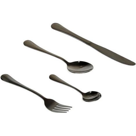 Ensemble de couverts de table 24 pièces en acier inoxydable – Service pour 6 personnes – Boîte-cadeau – Design élégant – Noir (1/5)