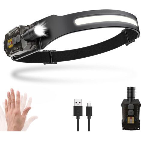 LAN-LED-Stirnlampe, 230° Zoom, 1500 mAh, Bewegungssensor, abnehmbarer Magnet, IPX5 wasserdicht, zum Angeln und Campen. (1/5)