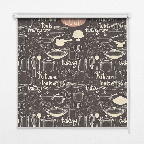 Tenda a Rullo Interna per Finestra - Tenda Filtrante Luce - Tenda Privacy - Tenda Decorativa Rettangolare - Rullo per Interni - (100 cm x 100 cm) - Strumenti culinari (1/5)