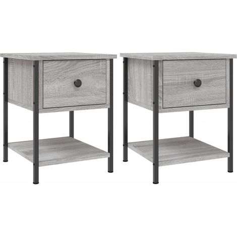 Set di 2 comodini con cassetto e ripiano 34 x 35,5 x 45 cm in legno ingegnerizzato grigio e ferro DEC035647