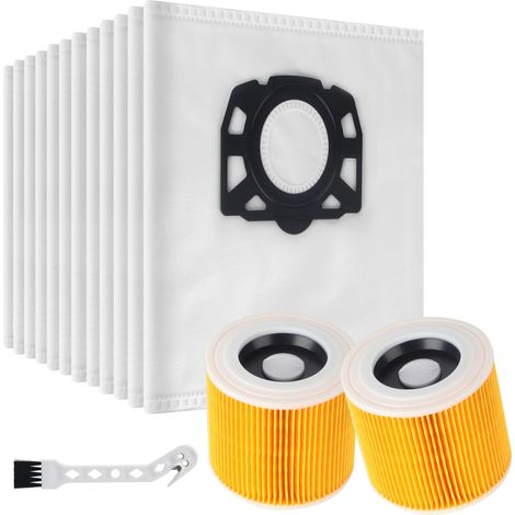 12 Staubsaugerbeutel, 2 Filter und 1 Bürste, für Kärcher WD3 WD2  WD3 P WD 2 Plus MV2 MV3 KWD 1-3 SE 4001-4002, ersetzt 2.863-314.0 (KFI 357 Beutel) und 6.414-552.0 (KFI 3310 Filter) (1/5)