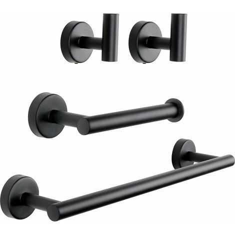 4-teiliges Badezimmer-Hardware-Set, mattschwarzes Badezimmer-Zubehör-Set, Badezimmer-Handtuchhalter aus SUS304-Edelstahl zur Wandmontage, einschließlich 1 Handtuchhalter (1/5)