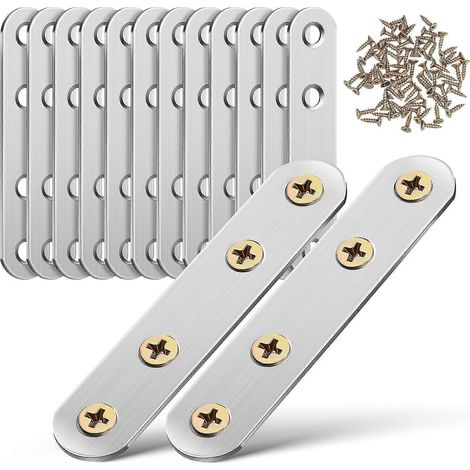 14 équerres plates droites, plaques de renfort, équerres métalliques avec trous, équerres droites pour bois (1/5)